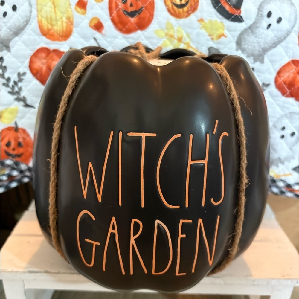 Rae Dunn Black and Orange Witch's Garden Pumpkin Planter